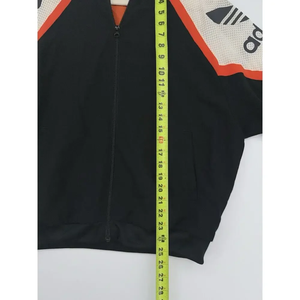 adidas Originals Men's Black & Orange Track Jacket Full Zip 3-Stripes Pockets M